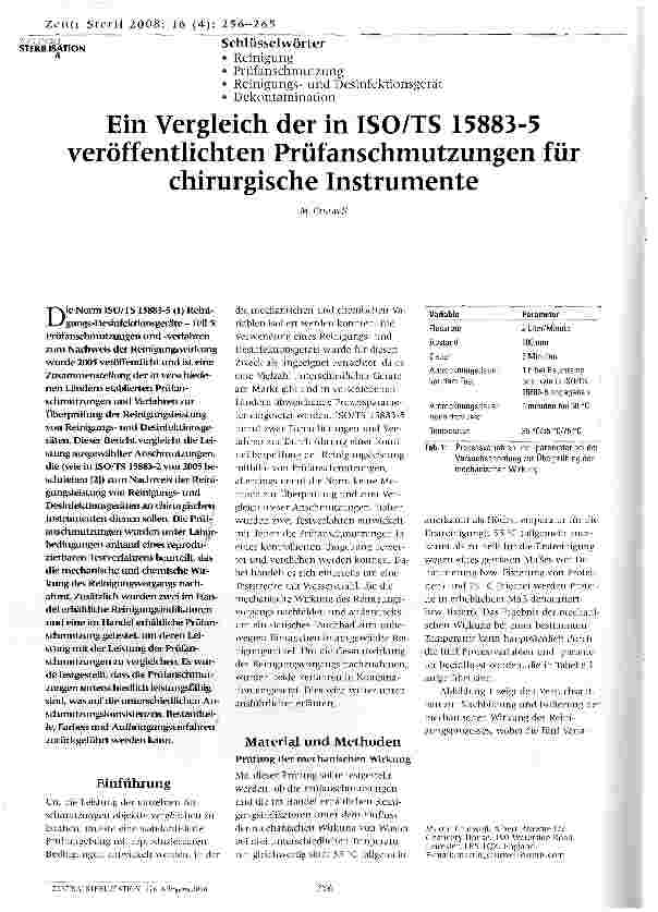 Vorschauseite 1: Ein Vergleich der in ISO/TS 15883-5 veröffentlichten Prüfan-schmutzungen für chirurgische Instrumente