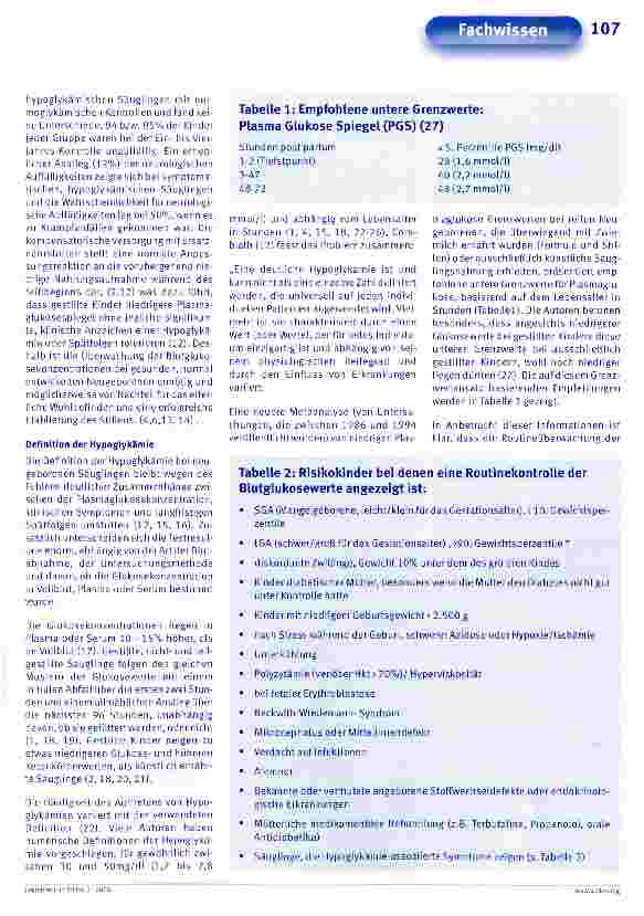 Vorschauseite 2: Leitlinien für die Glukose-Überwachung und Behandlung der Hypoglykämie bei gestillten Neugeborenen (Revision Juni 2006)