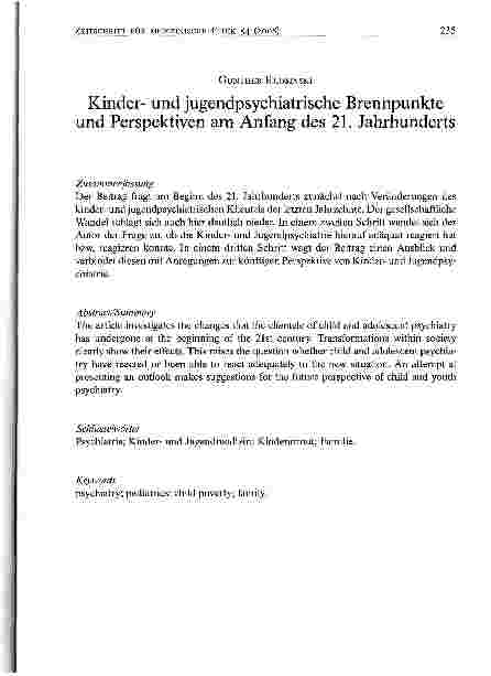 Vorschauseite 1: Kinderund jugendpsychiatrische Brennpunkte und Perspektiven am Anfang des 21. Jahrhunderts