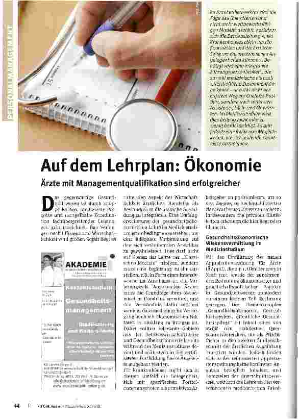 Vorschauseite 1: Auf dem Lehrplan: ÖkonomieÄrzte mit Managementqualifikation sind erfolgreicher