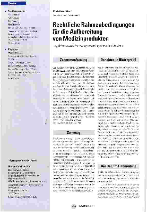 Vorschauseite 1: Rechtliche Rahmenbedingungen für die Aufbereitung von Medizinprodukten