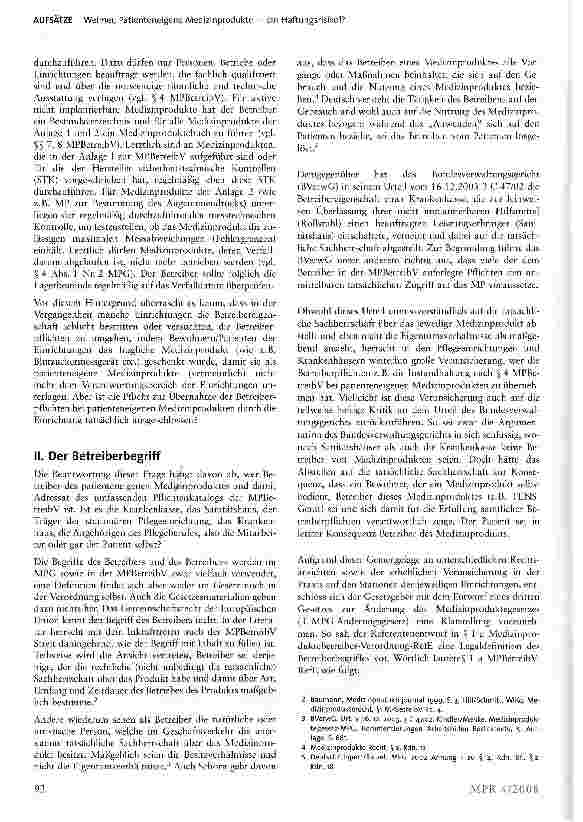 Vorschauseite 2: Patienteneigene Medizinprodukte — ein Haftungsrisiko! ?