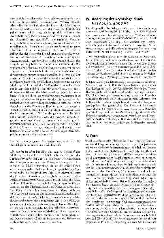 Vorschauseite 4: Patienteneigene Medizinprodukte — ein Haftungsrisiko! ?
