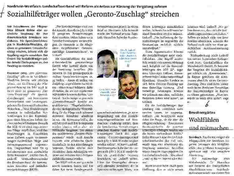 Vorschauseite 1: Sozialhilfeträger wollen „Geronto-Zuschlag streichen