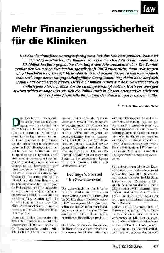 Vorschauseite 1: Mehr Finanzierungssicherheit für die Kliniken