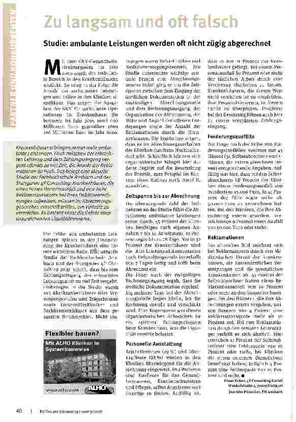 Vorschauseite 1: Zu langsam und oft falschStudie: ambulante Leistungen werden oft nicht zügig abgerechnet