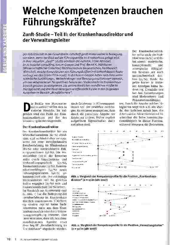 Vorschauseite 1: Welche Kompetenzen brauchen Führungskräfte? Zunft-Studie-Teil II: der Krankenhausdirektor und der Verwaltungsleiter
