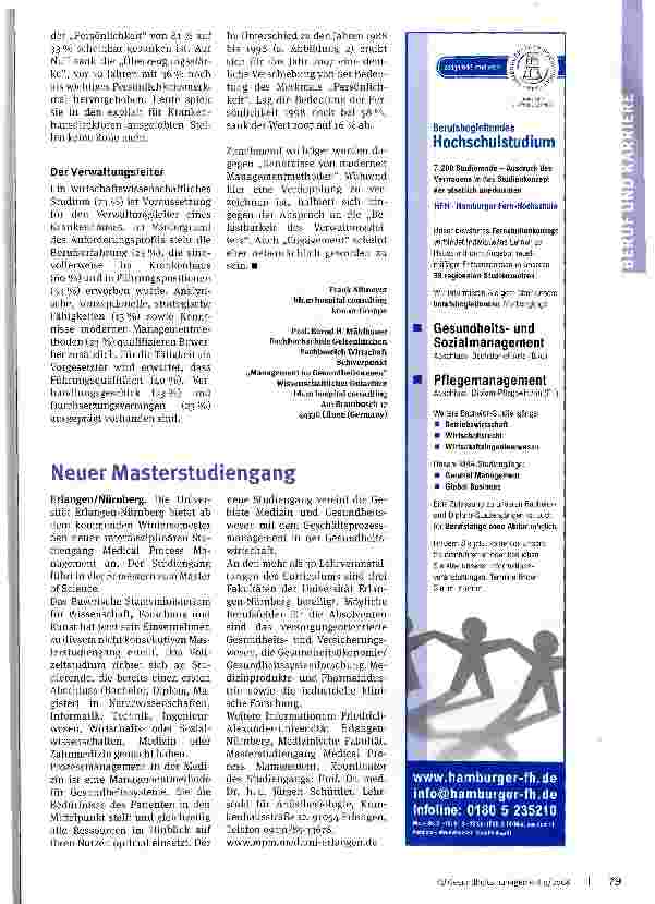 Vorschauseite 2: Welche Kompetenzen brauchen Führungskräfte? Zunft-Studie-Teil II: der Krankenhausdirektor und der Verwaltungsleiter