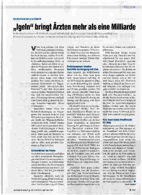 Vorschauseite 1: „Igeln bringt Ärzten mehr als eine Milliarde