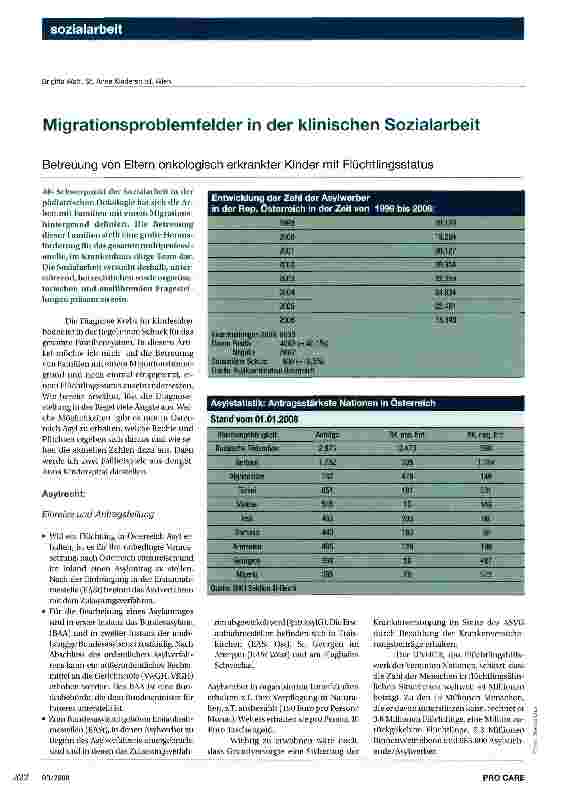 Vorschauseite 1: Migrationsproblemfelder in der klinischen SozialarbeitBetreuung von Eltern onkologisch erkrankter Kinder mit Flüchtlingsstatus