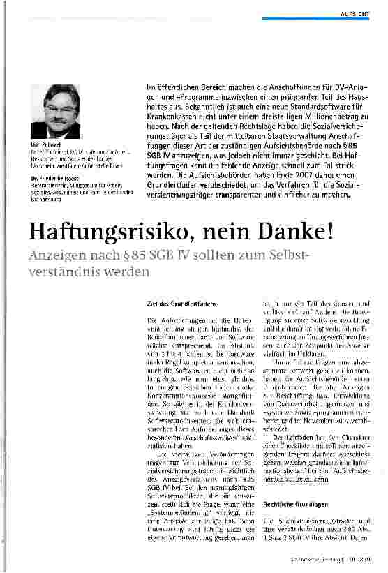 Vorschauseite 1: Haftungsrisiko, nein Danke!Anzeigen nach §85 SGB IV sollten zum Selbstverständnis werden