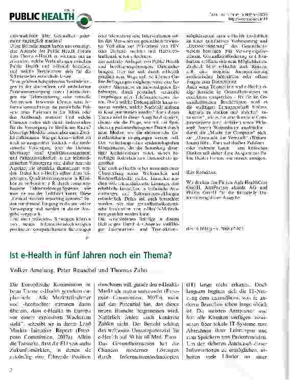 Vorschauseite 1: Ist e-Health In fünf Jahren noch ein Thema?