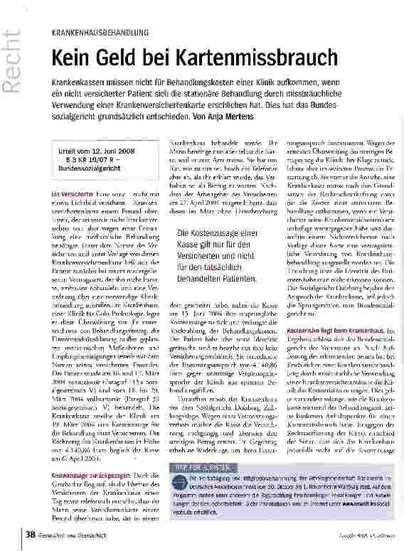 Vorschauseite 1: KRANKENHAUSBEHANDLUNGKein Geld bei Kartenmissbrauch