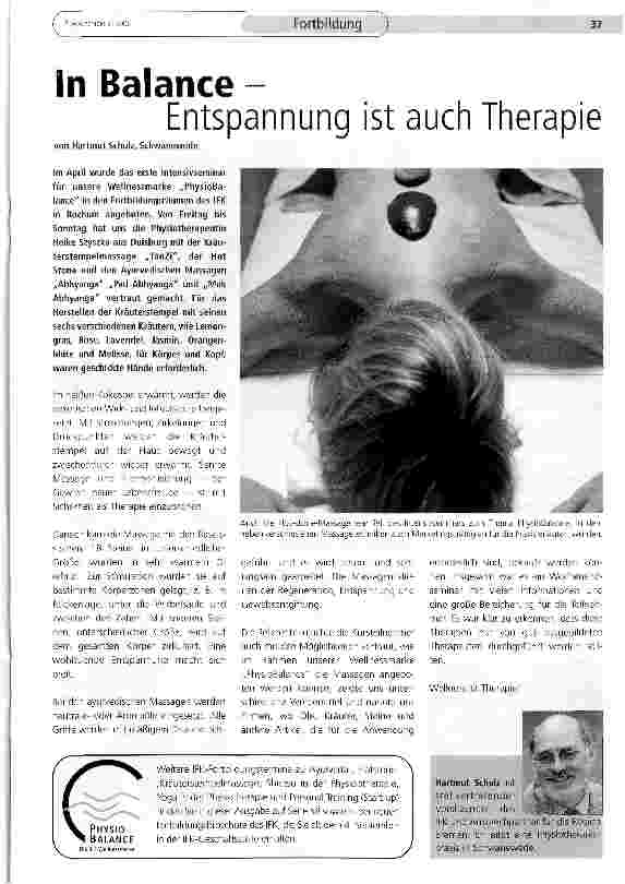 Vorschauseite 1: In Balance -Entspannung ist auch Therapie