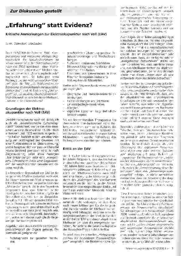 Vorschauseite 1: „Erfahrung statt Evidenz?Kritische Anmerkungen zur Elektroakupunktur nach Voll (EAV)