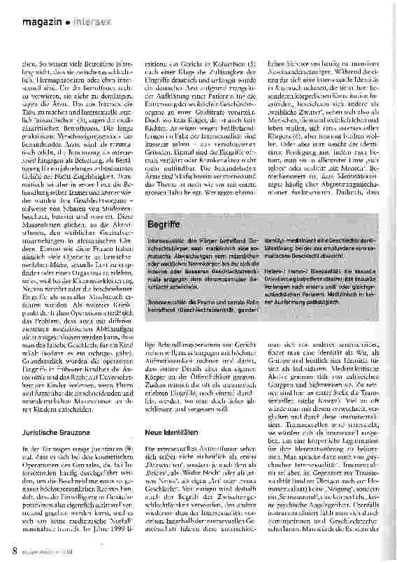 Vorschauseite 2: Intersexuelle entwickeln ZwitterstolzKontroversen um die Geschlechtszuweisung bei Kindern