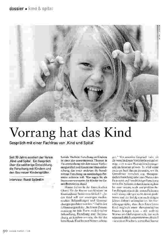 Vorschauseite 1: Vorrang hat das KindGespräch mit einer Fachfrau von ,Kind und Spital