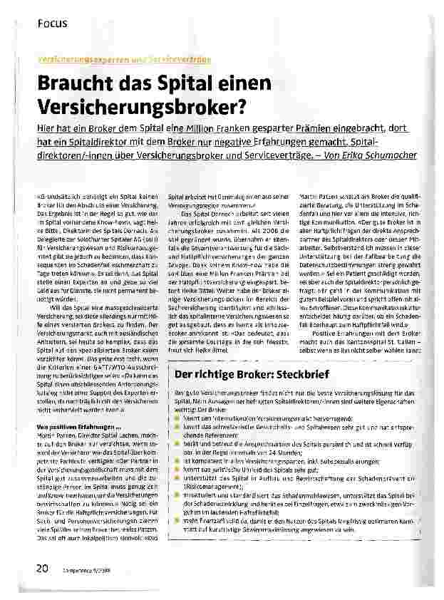 Vorschauseite 1: Braucht das Spital einen Versicherungsbroker?