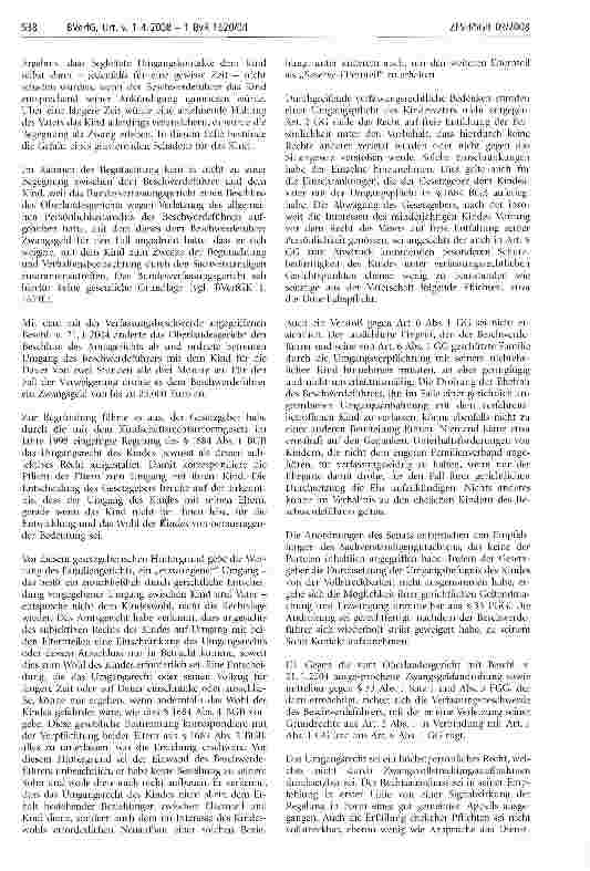 Vorschauseite 3: Rechtsprechung Anspruch, verfassungsrechtlicher; Elternrecht; Elternteil, Grundrecht; Elternteil, umgangsunwilliger; Erziehung; Kind; Kindeswohl; Schutz der Persönlichkeit; Umgang…