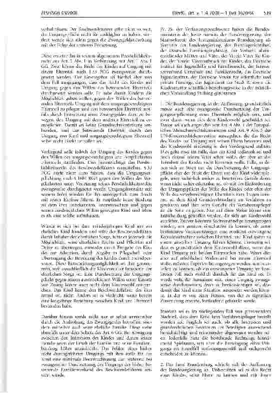 Vorschauseite 4: Rechtsprechung Anspruch, verfassungsrechtlicher; Elternrecht; Elternteil, Grundrecht; Elternteil, umgangsunwilliger; Erziehung; Kind; Kindeswohl; Schutz der Persönlichkeit; Umgang…