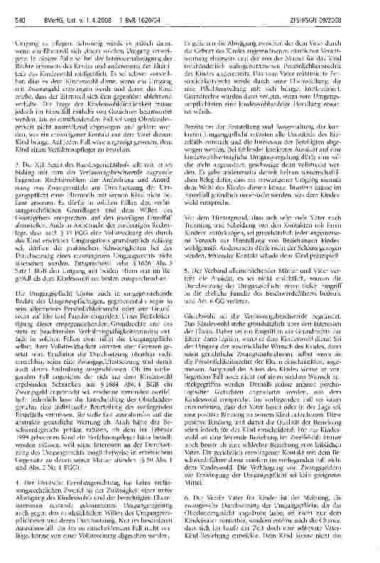 Vorschauseite 5: Rechtsprechung Anspruch, verfassungsrechtlicher; Elternrecht; Elternteil, Grundrecht; Elternteil, umgangsunwilliger; Erziehung; Kind; Kindeswohl; Schutz der Persönlichkeit; Umgang…