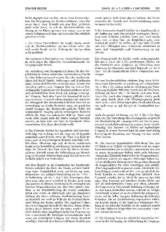 Vorschauseite 6: Rechtsprechung Anspruch, verfassungsrechtlicher; Elternrecht; Elternteil, Grundrecht; Elternteil, umgangsunwilliger; Erziehung; Kind; Kindeswohl; Schutz der Persönlichkeit; Umgang…
