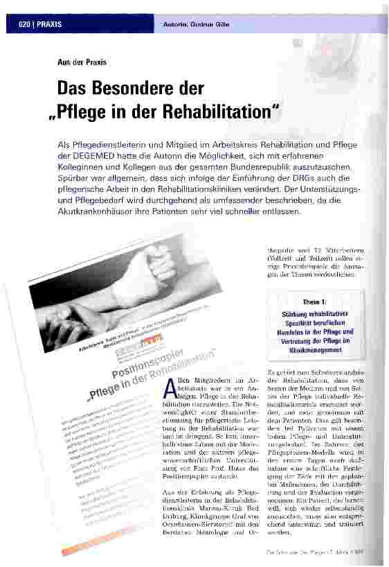 Vorschauseite 1: Das Besondere der „Pflege in der Rehabilitation
