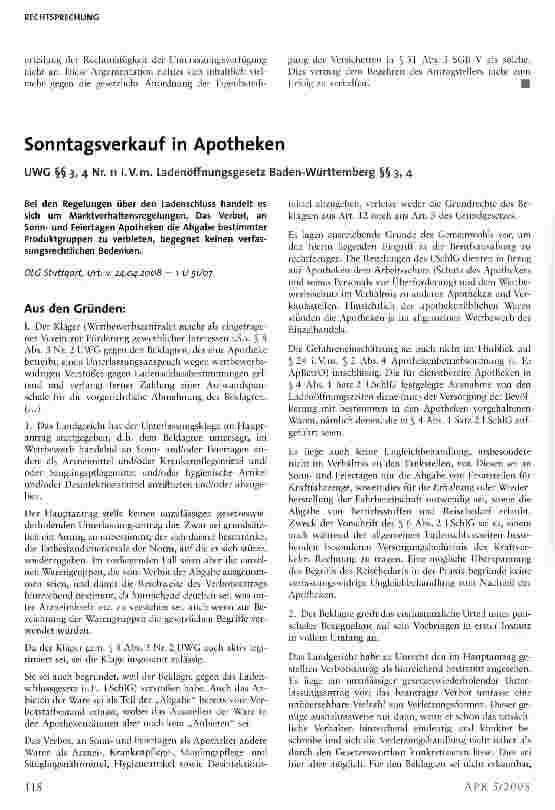 Vorschauseite 1: Sonntagsverkauf in Apotheken