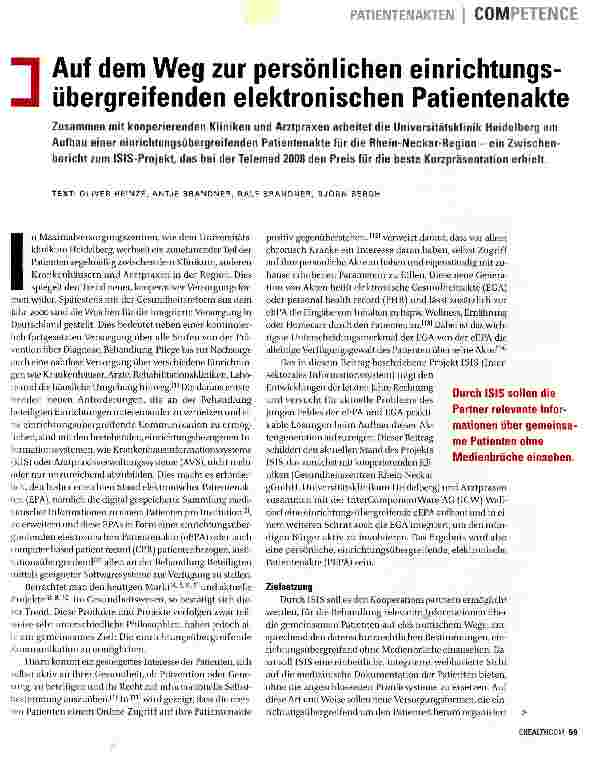 Vorschauseite 1: Auf dem Weg zur persönlichen einrichtungs-übergreifenden elektronischen Patientenakte