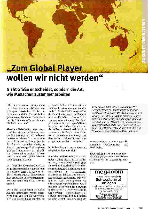 Vorschauseite 1: Zum Global Player, wollen wir nicht werden