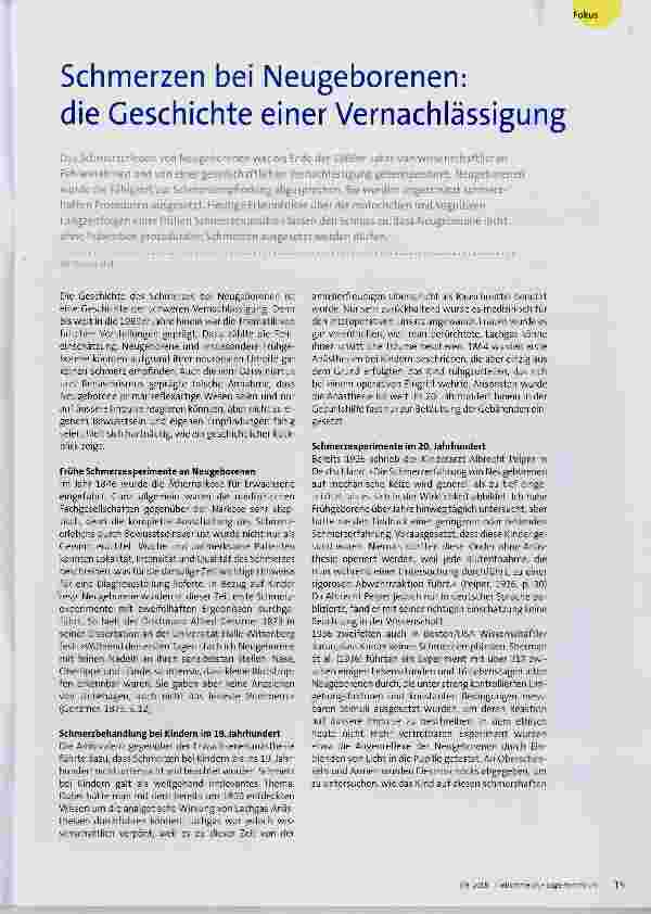 Vorschauseite 1: Schmerzen bei Neugeborenen: die Geschichte einer Vernachlässigung