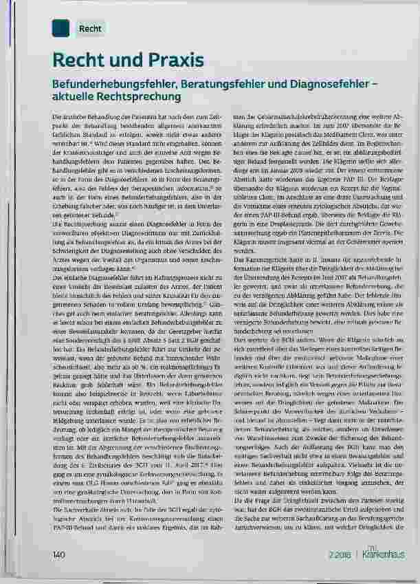 Vorschauseite 1: Befunderhebungsfehler, Beratungsfehler und Diagnosefehler aktuelle Rechtsprechung
