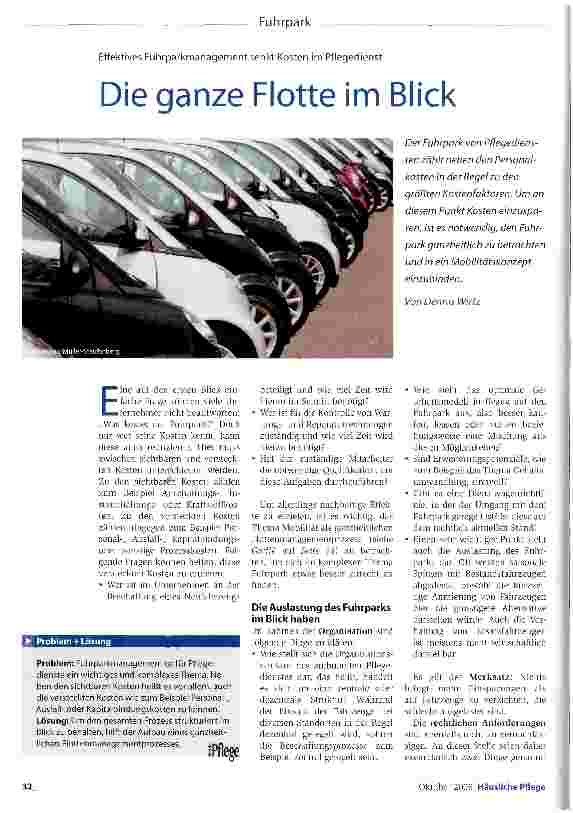 Vorschauseite 1: Effektives Fuhrparkmanagement senkt Kosten im PflegedienstDie ganze Flotte im Blick