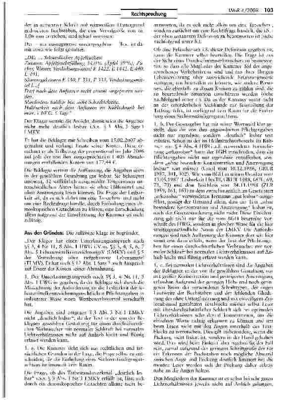 Vorschauseite 2: Anforderungen zur deutlichen Lesbarkeit gemäß § 3 Abs. 3 Satz 1 Lebensmittelkennzeichnungs-VO