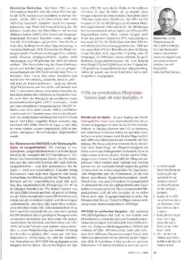 Vorschauseite 2: Umgang mit HIV und AIDS Verunsicherungen und Tatsachen in Spitex und Langzeiteinrichtungen