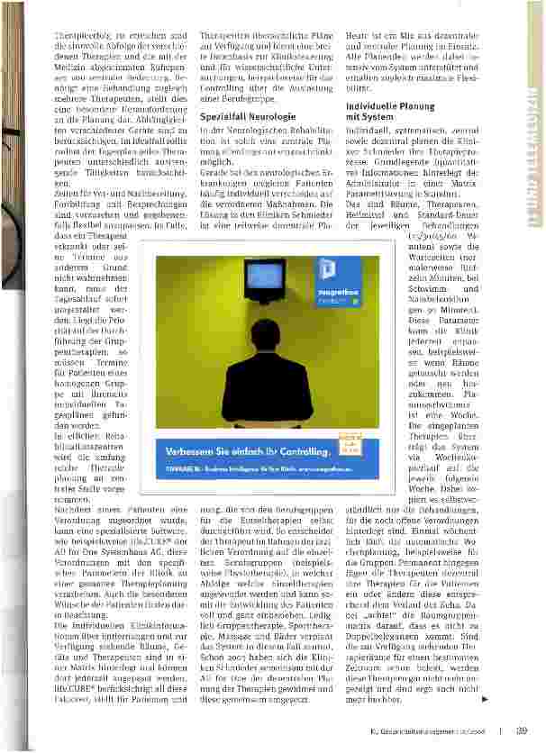 Vorschauseite 2: Komplexe Therapien individuell geplant System schafft Übersichtlichkeit und breite Datenbasis zur Kliniksteuerung