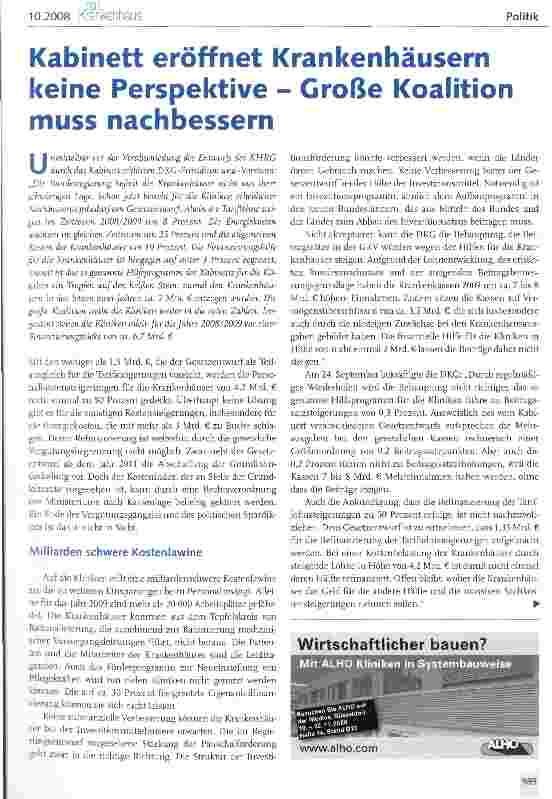 Vorschauseite 1: Kabinett eröffnet Krankenhäusern keine Perspektive - Große Koalition muss nachbessern