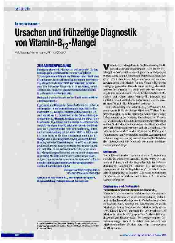 Vorschauseite 1: ÜBERSICHTSARBEIT Ursachen und frühzeitige Diagnostik von Vitamin-B12-Mangel