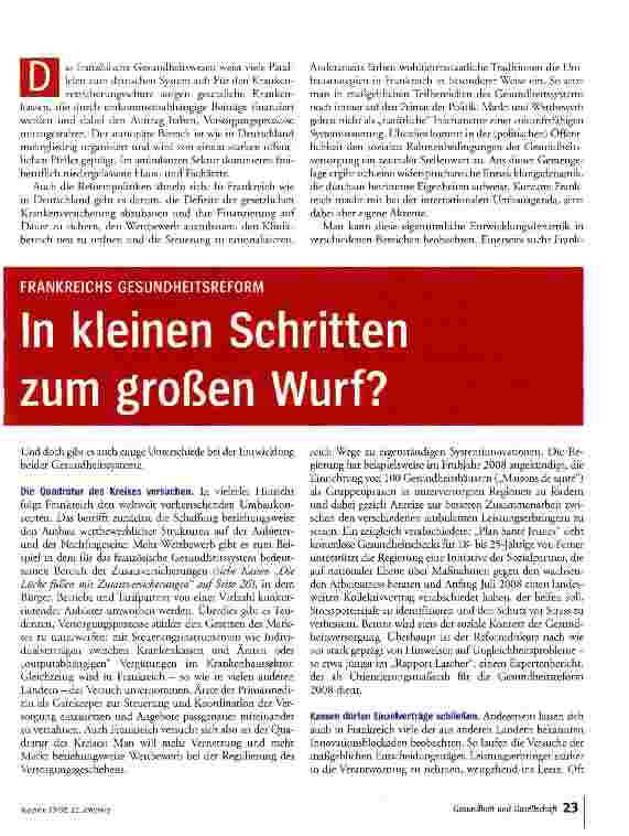 Vorschauseite 1: FRANKREICHS GESUNDHEITSREFORM In kleinen Schritten zum großen Wurf?
