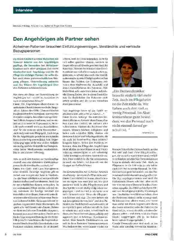 Vorschauseite 1: Den Angehörigen als Partner sehen Alzheimer-Patienten brauchen Einfühlungsvermögen, Verständnis und vertraute Bezugspersonen