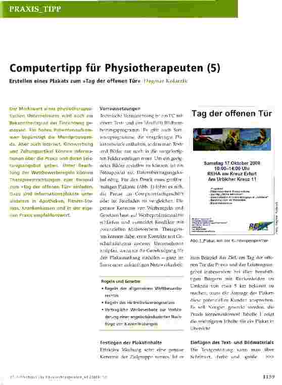 Vorschauseite 1: Computertipp für Physiotherapeuten (5)Erstellen eines Plakats zum »Tag der offenen Tür«