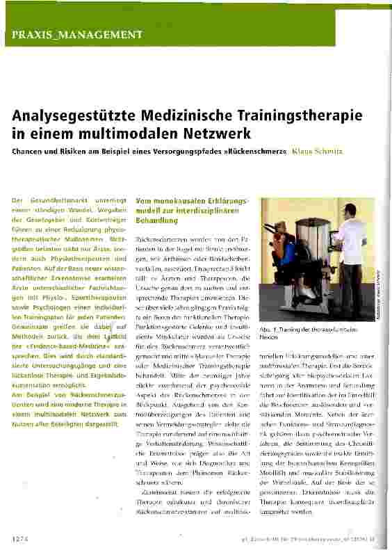 Vorschauseite 1: Analysegestützte Medizinische Trainingstherapie in einem multimodalen NetzwerkChancen und Risiken am Beispiel eines Versorgungspfades »Rückenschmerz«