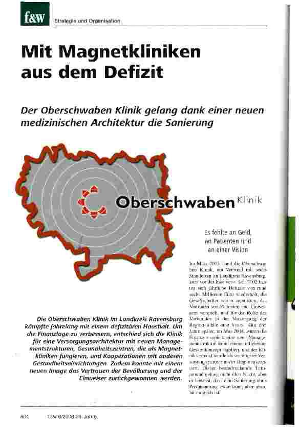 Vorschauseite 1: Mit Magnetkliniken aus dem DefizitDer Oberschwaben Klinik gelang dank einer neuen medizinischen Architektur die Sanierung