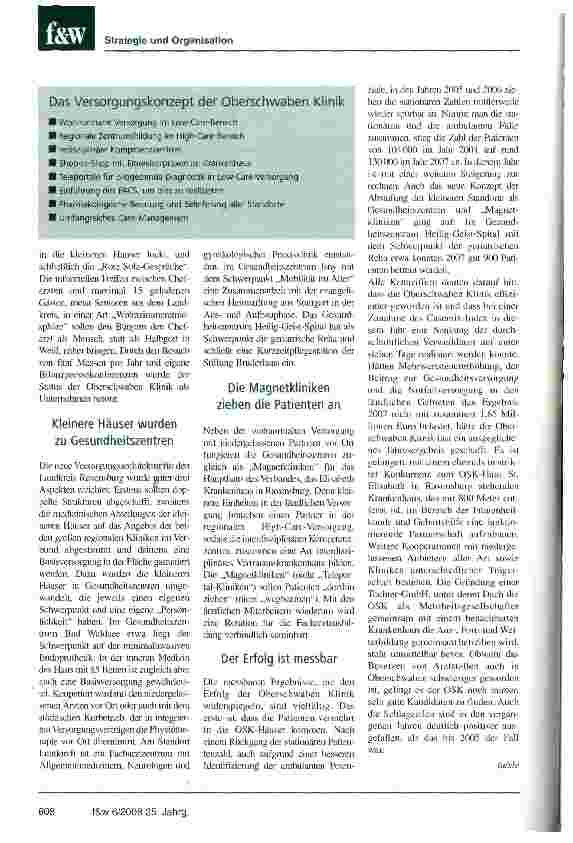 Vorschauseite 5: Mit Magnetkliniken aus dem DefizitDer Oberschwaben Klinik gelang dank einer neuen medizinischen Architektur die Sanierung