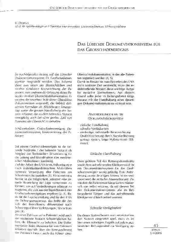 Vorschauseite 1: DAS LÜBECKER DOKUMENTATIONSSYSTEM FÜR DAS GROßSCHADENEREIGNIS