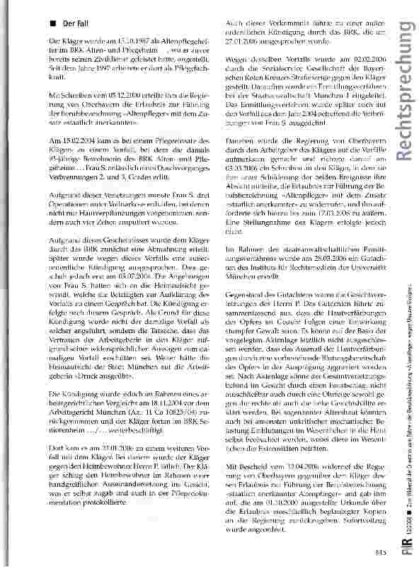 Vorschauseite 2: Zum Widerruf der Erlaubnis zum Führen der Berufsbezeichnung »Altenpfleger« wegen Unzuverlässigkeit