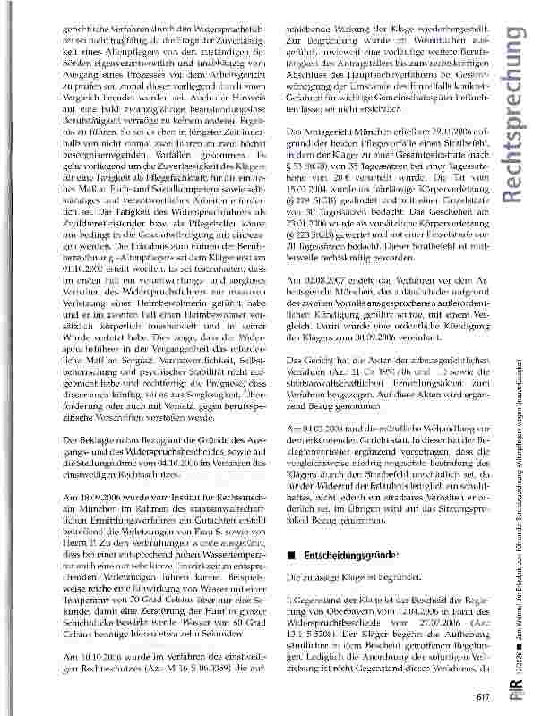 Vorschauseite 4: Zum Widerruf der Erlaubnis zum Führen der Berufsbezeichnung »Altenpfleger« wegen Unzuverlässigkeit