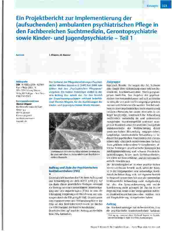 Vorschauseite 1: Ein Projektbericht zur Implementierung der (aufsuchenden) ambulanten psychiatrischen Pflege in den Fachbereichen Suchtmedizin, Gerontopsychiatrie sowie Kinderund Jugendpsychiatrie…