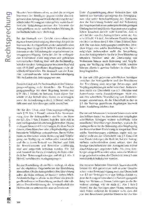 Vorschauseite 2: Zu den Anforderungen an das Vorliegen eines Heims im Sinne des § 1 Abs. 1 Satz 2 HeimG