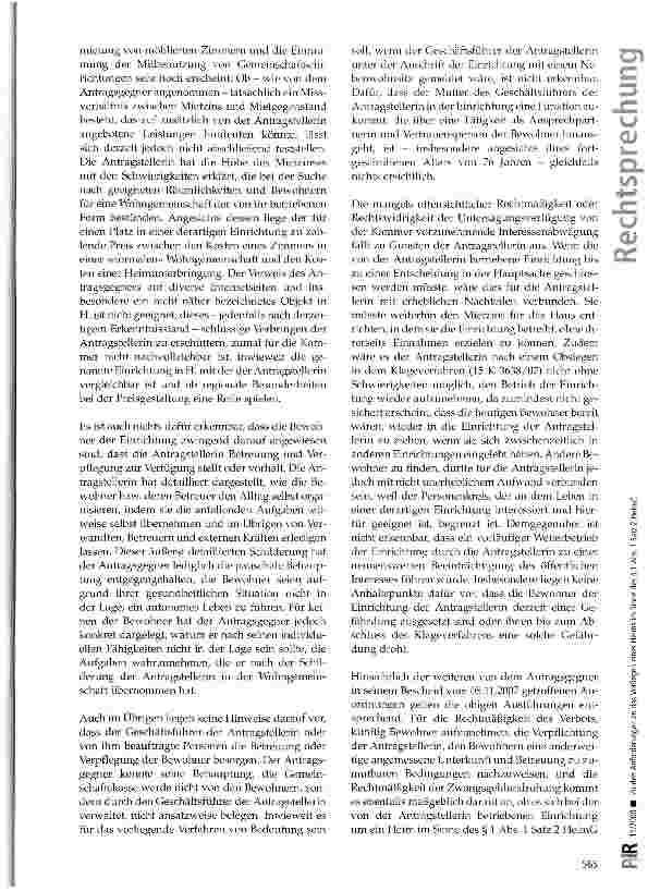 Vorschauseite 3: Zu den Anforderungen an das Vorliegen eines Heims im Sinne des § 1 Abs. 1 Satz 2 HeimG